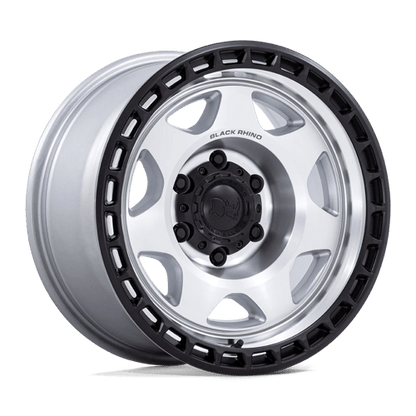 Black Rhino Hard Alloys | BR018 VOYAGER | 17.0x8.50 | 6X120 | 0 | SILVER MACHINED W/ M-BLACK LIP