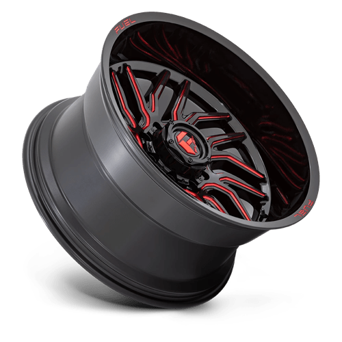 Fuel 1PC | D808 HURRICANE | 22.0x12.00 | 8X165.1 | -44 | GLOSS BLACK MILLED RED TINT