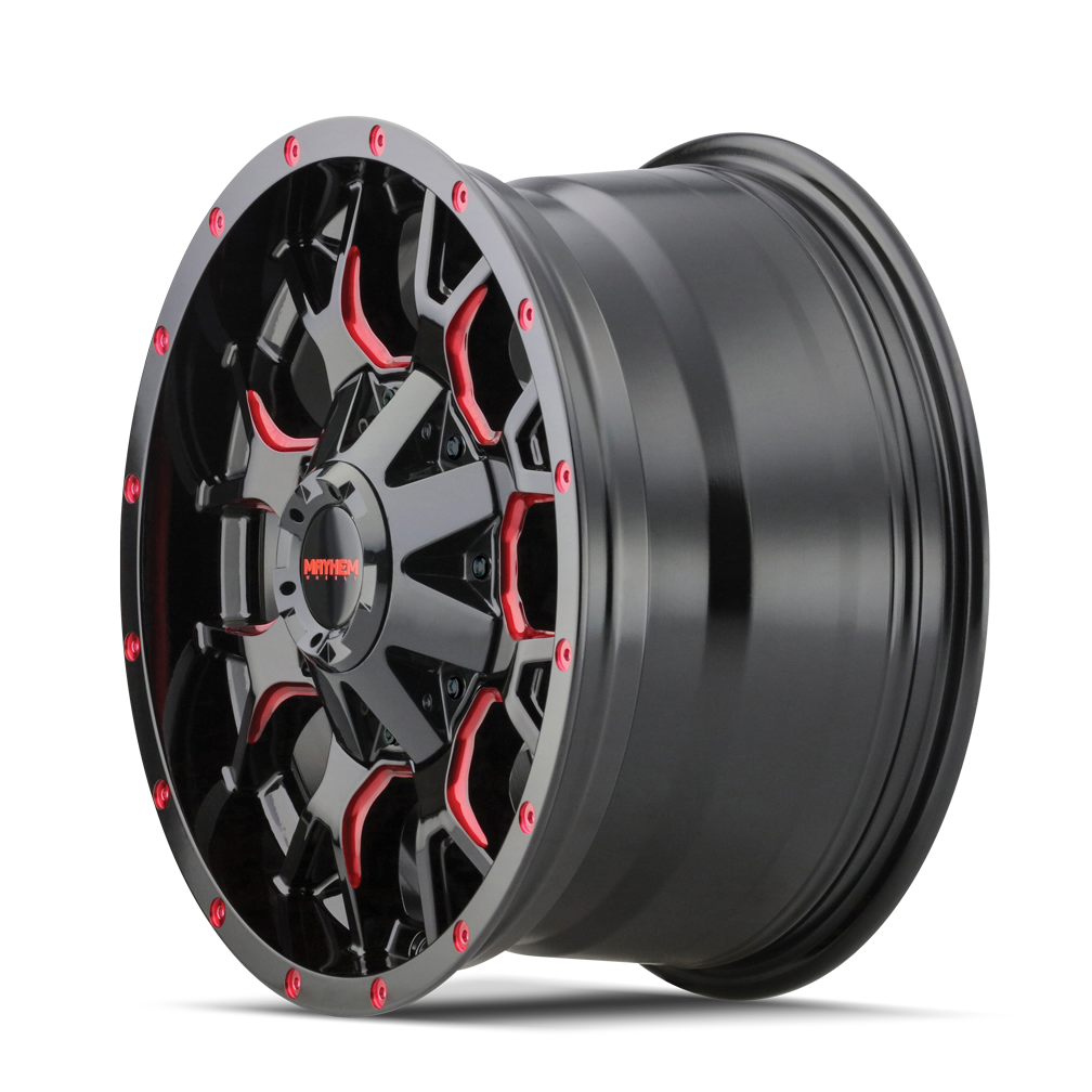 MAYHEM WARRIOR GLOSS BLACK MILLED PRISM RED | 18x9 | 8-180 | 18mm | 8015-8978BTR18