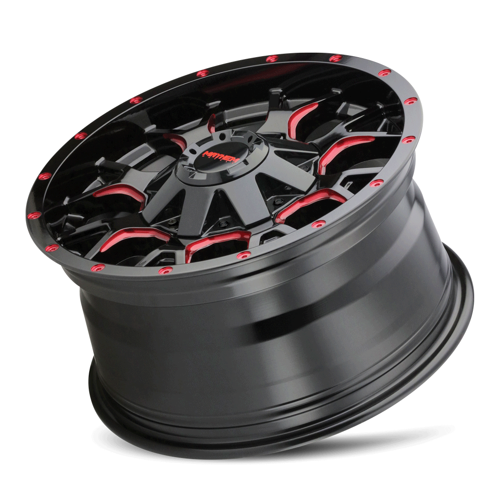 MAYHEM WARRIOR GLOSS BLACK MILLED PRISM RED | 17x9 | 8-165.1 | -12mm | 8015-7976BTR