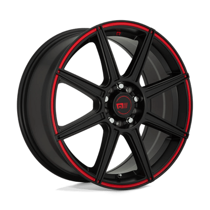 Motegi | MR142 CS8 | 17.0x7.00 | 5X112/5X114.3 | 40 | SATIN BLACK W/ RED STRIPE