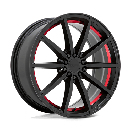 Ruff | BURNOUT | 18.0x8.00 | 5X100/5X114.3 | 38 | GLOSS BLACK W/ RED INNER LIP